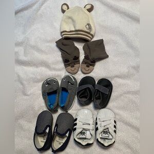 Multiples Baby Shoes and Toboggan - White, Black, Gray, Brown